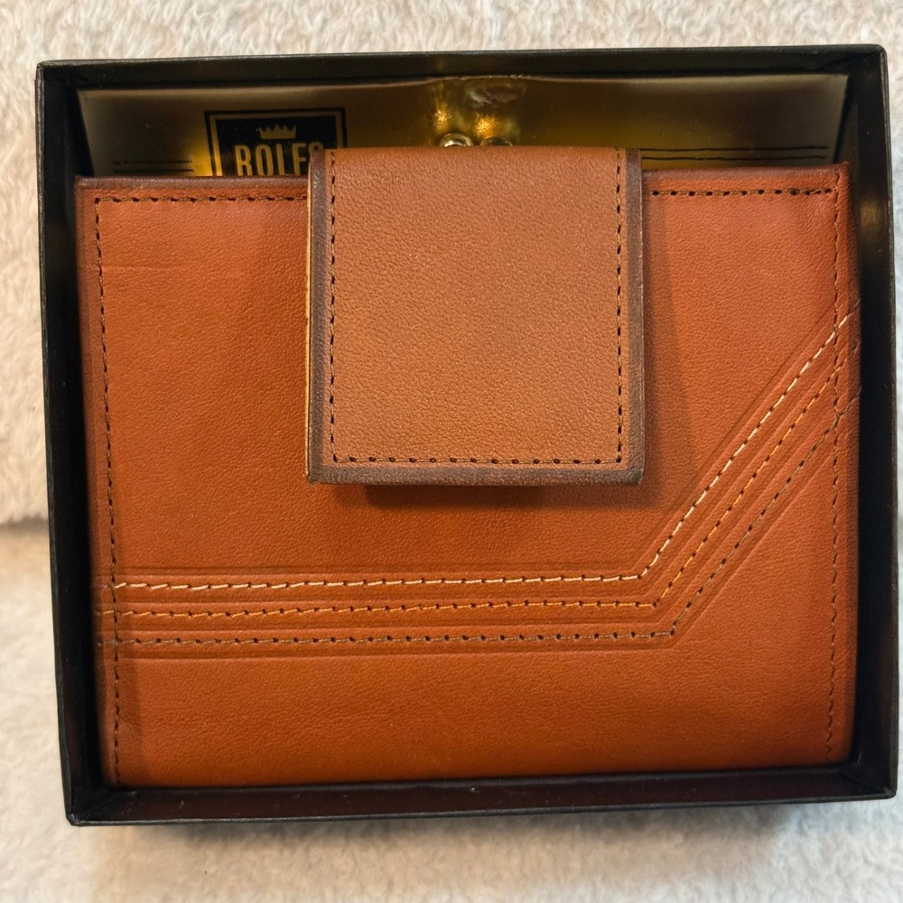 Vintage Rolfs Setmaker Brown Leather Bifold Wallet Kiss Lock Coin Purse NIB